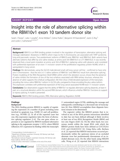 celine pullen|Insight into the role of alternative splicing within the RBM10v1 .